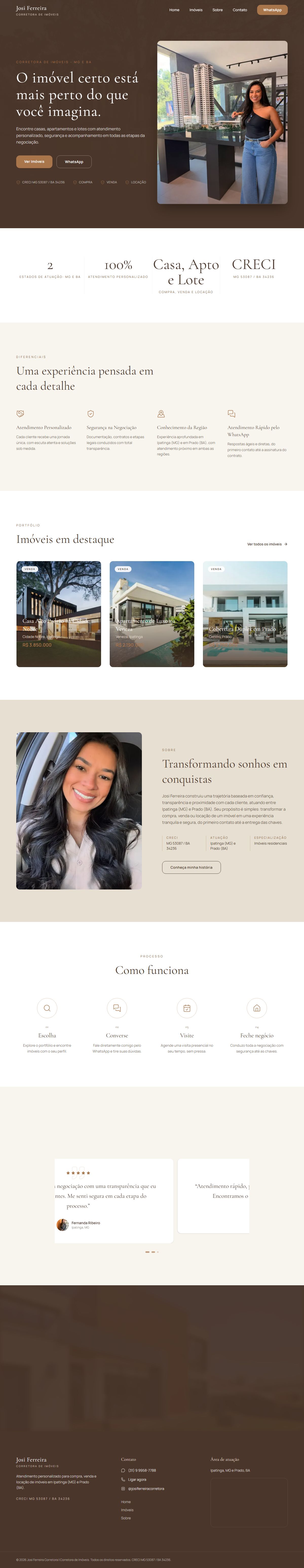 Página completa do site Josi Ferreira Corretora