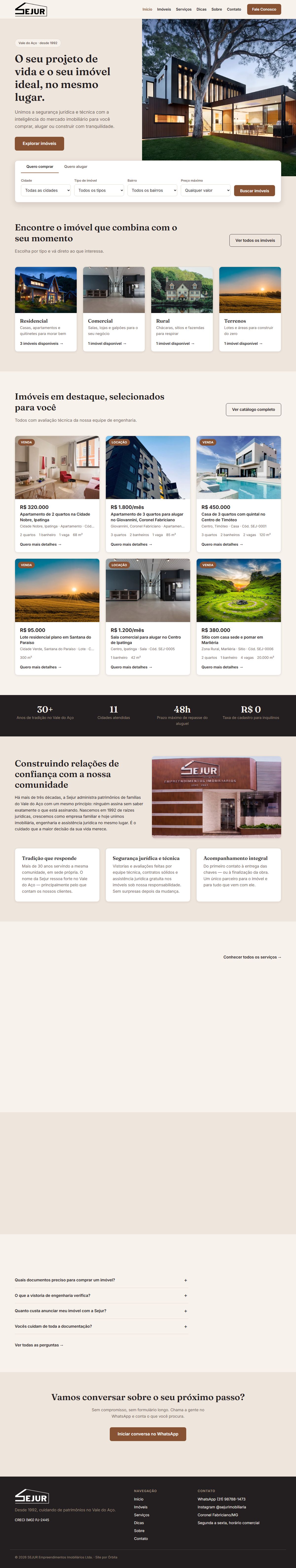 Página completa do site Sejur Imobiliária